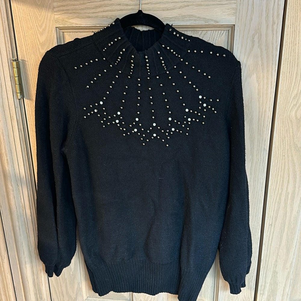 Alfani Black Womens Beaded Sweater Size M